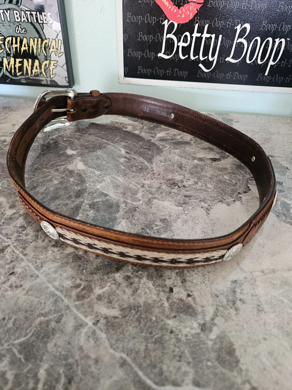 Vintage Brown Leather Western Belt Brown Leather Western Belt with Silver Buckle